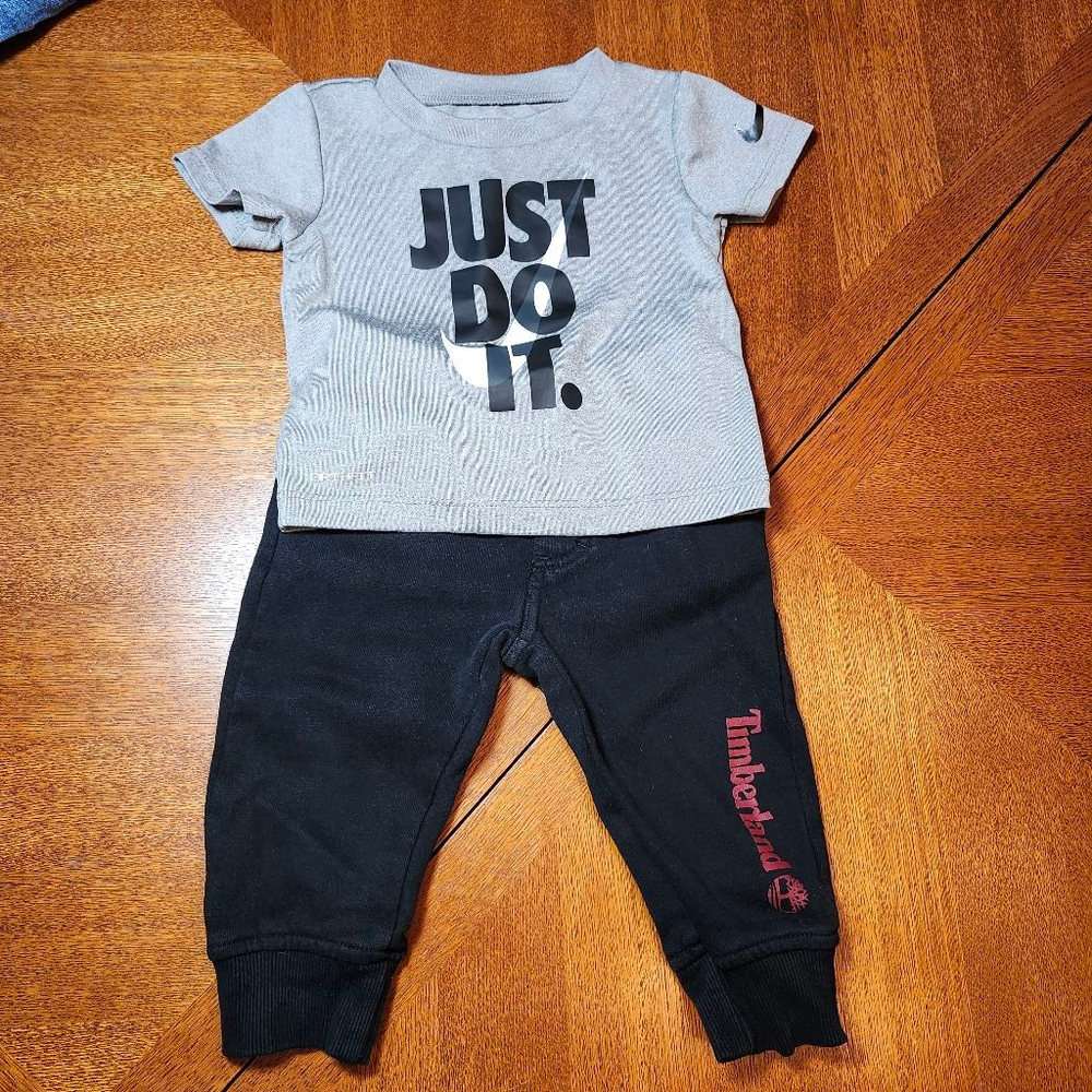 Baby Nike & Timberland Matching Set 12 Months Gray Black